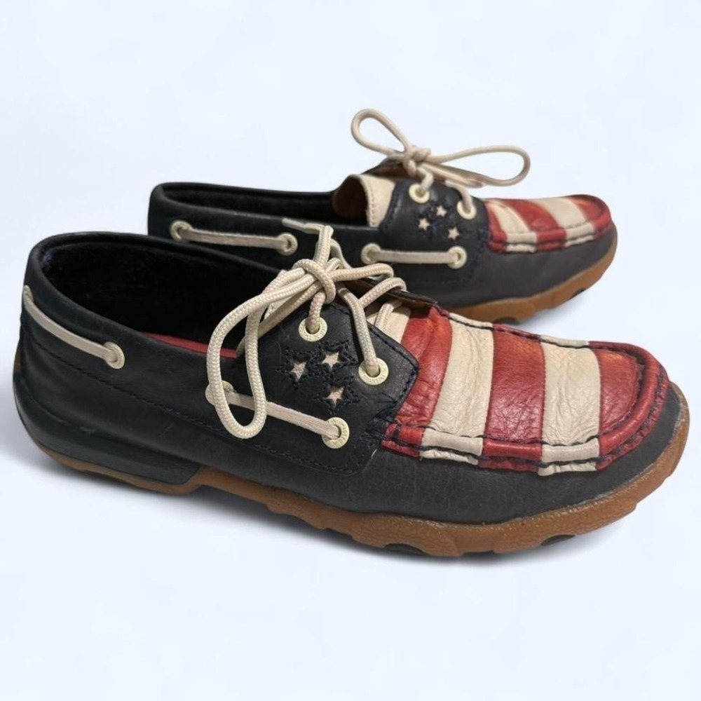 Twisted X American Flag Moccasin Shoes Patriotic Leather Loafers Women's 6.5